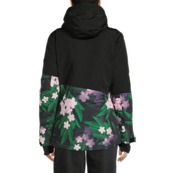Avalanche Puffer Parka Anorak Coat Ski Jacket Black Flowers Women Small New - Picture 3 of 8
